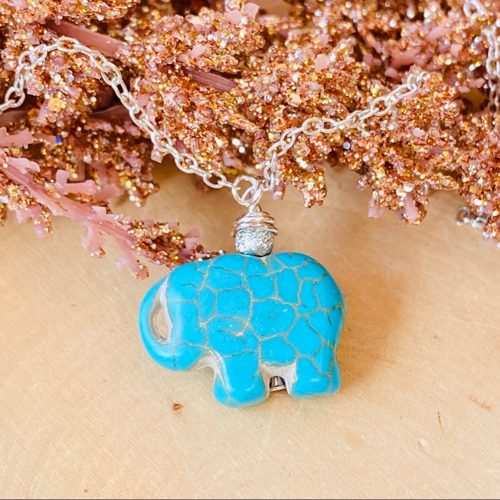 Elephant Turquoise Gemstone Sterling Necklace